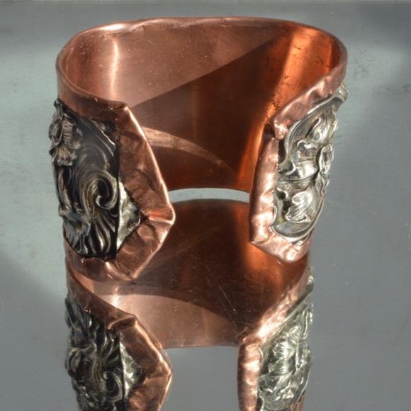Art Nouveau Lady Face Sterling Cuff Bracelet 925 Victorian Copper Alfonso mucha - Picture 6 of 8